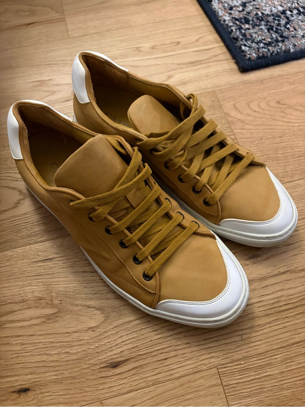 Canali Men's Casual Tan Low-Top Sneakers with White Toe Cap